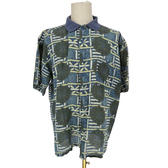 Vintage 1990s Men's Short Sleeve Button Front Knit Shirt Linen Blend - Picture 1 of 7